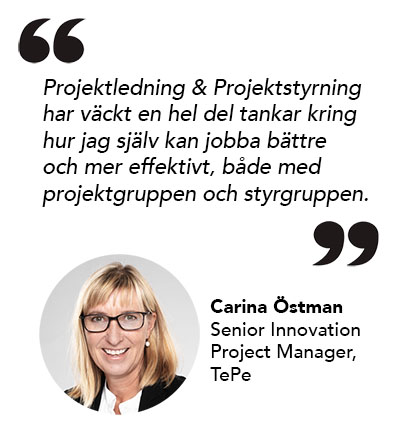 Carina Östman från TePe berättar om EFL:s Projektledning och projektstyrnings kurs