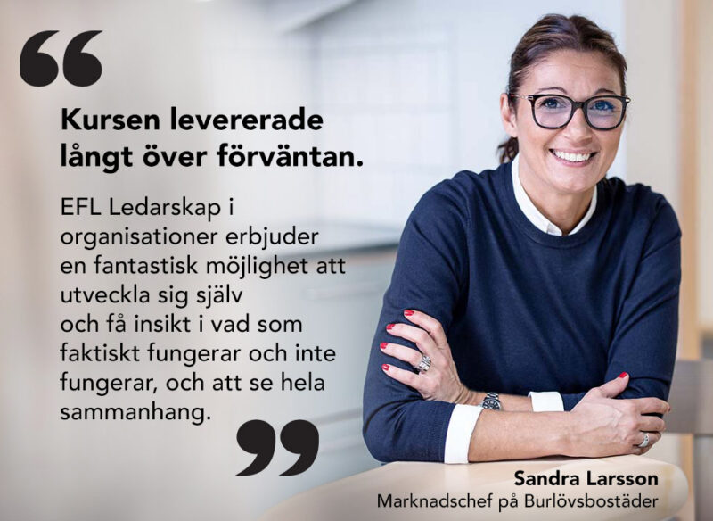 Sandra Larsson, marknadschef från Burlövsfastigheter om EFL Ledarskap i organisationer